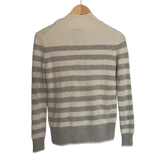 Magaschoni White & Grey Striped Wool Blend Button Mock Neck Sweater XSma… - Picture 3 of 4